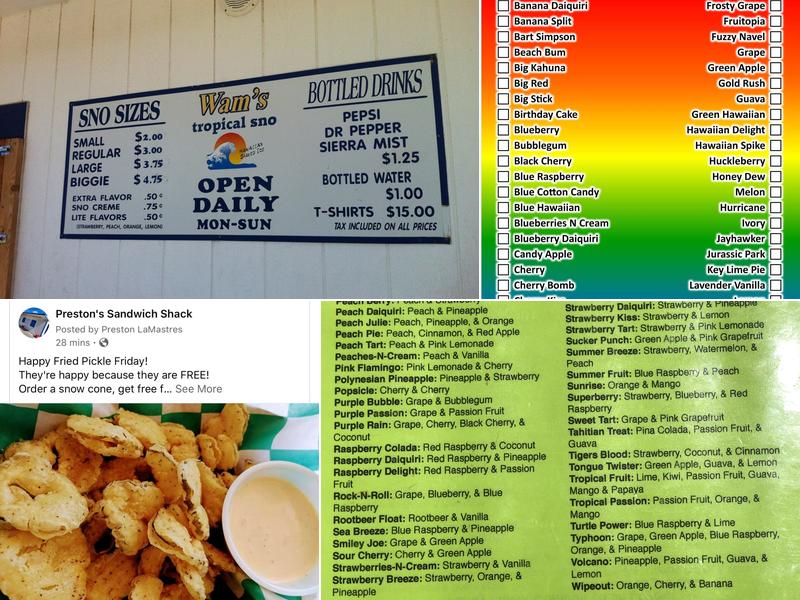 Wam’s Tropical Sno Menu