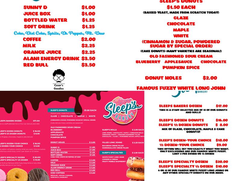 Sleeps Bakery Menu