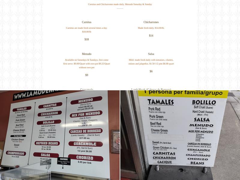 La Moderna Bakery Menu