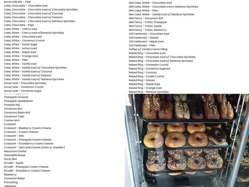 Yum Yum Donuts Menu