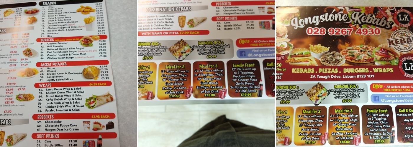 Longstone kebabs Menu