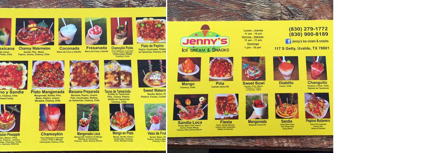 Jenny's Ice Cream & Snacks Menu