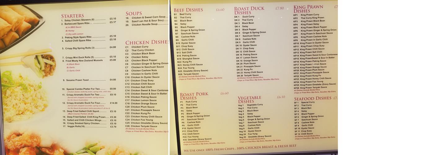 Oriental Chef Menu