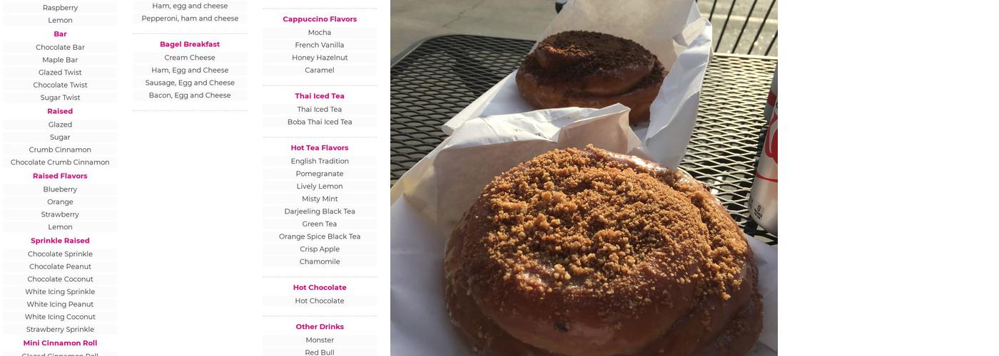 Lady's Donuts Menu