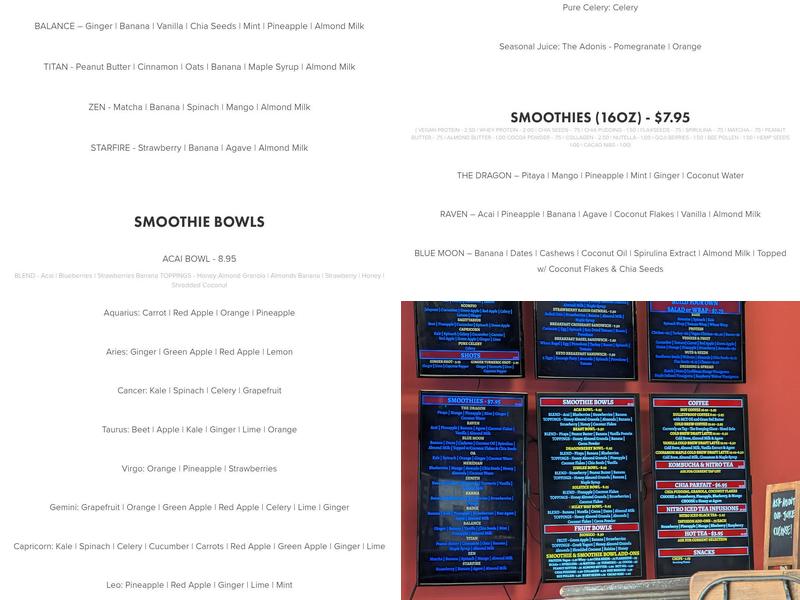 Zodiac Juiceology & Apothecary Menu