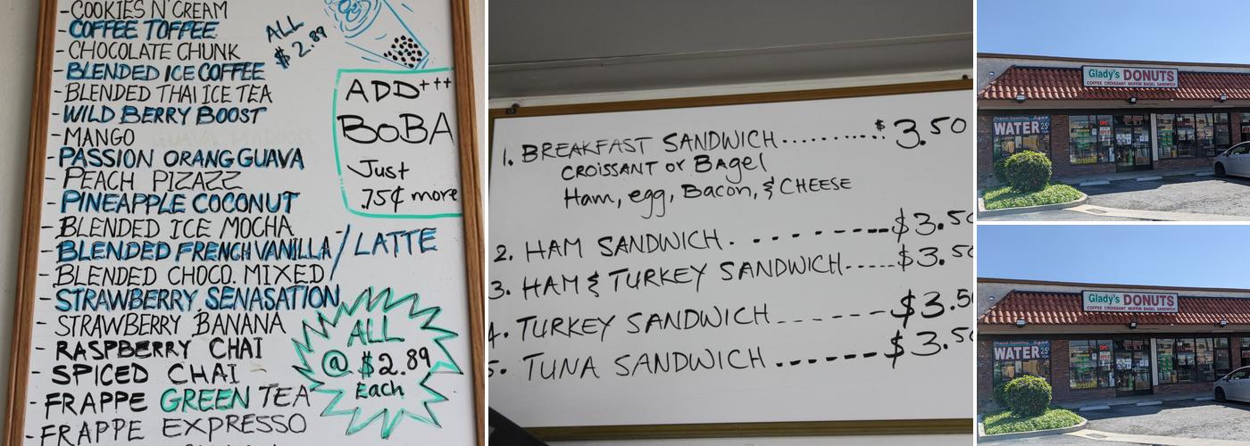 Glady Doughnuts Menu