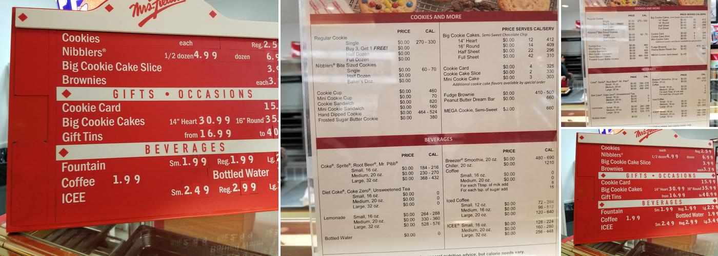 Mrs. Fields Menu