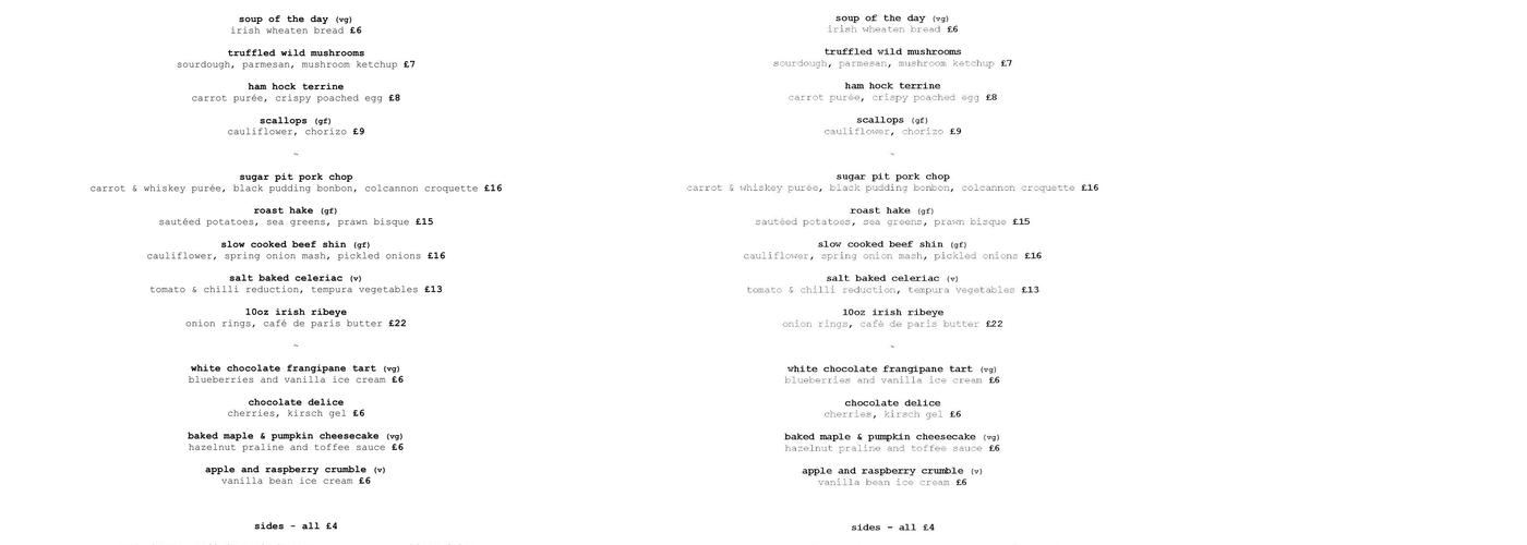 Gallery Restaurant Menu
