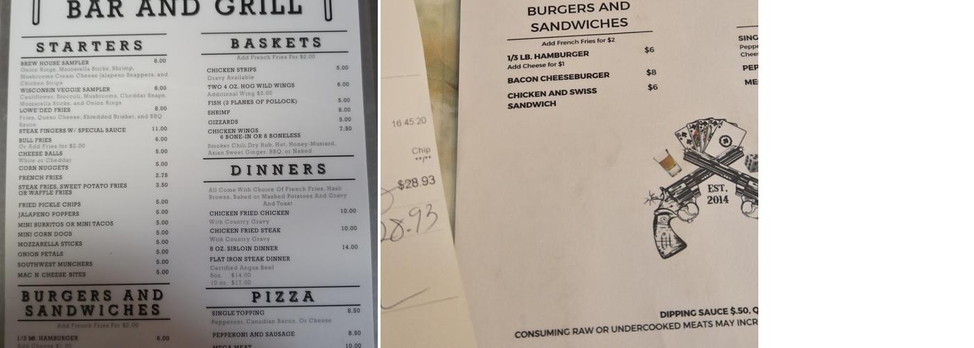 Lowe' Ded Bar & Grill Menu