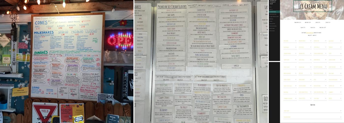 Scoops Ice Cream & Such Menu