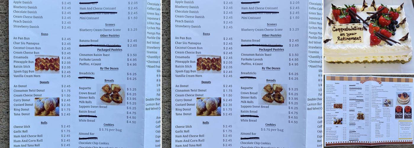 Elvin's Bakery Menu
