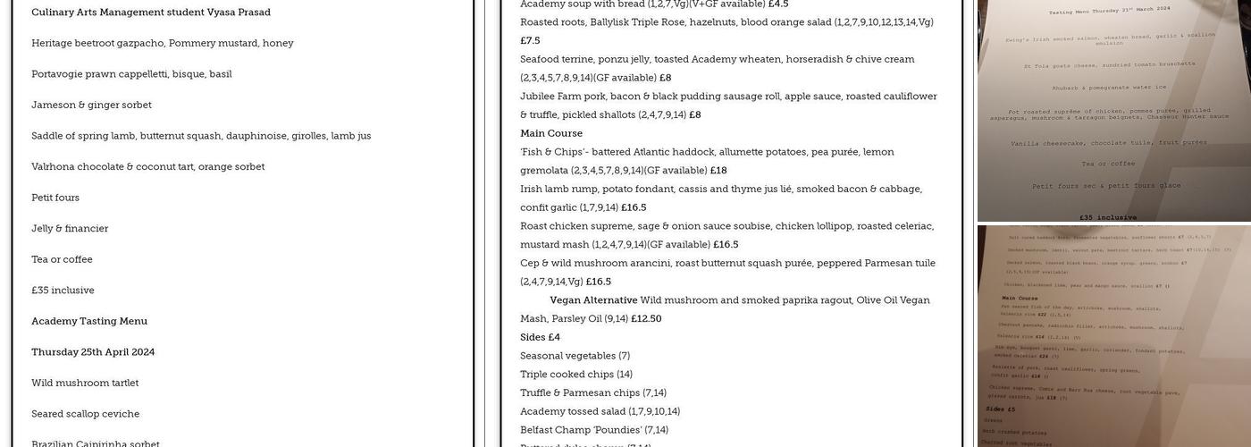 Academy Restaurant Menu