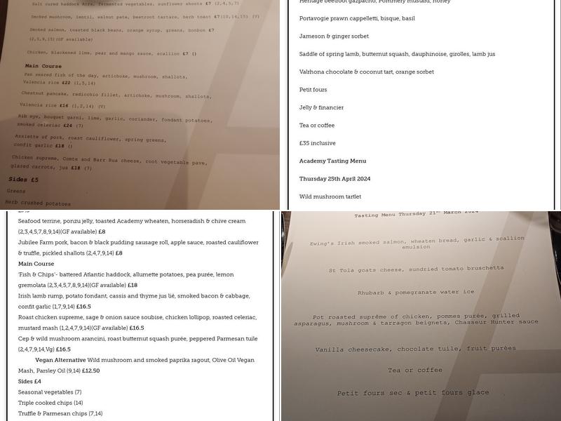 Academy Restaurant Menu