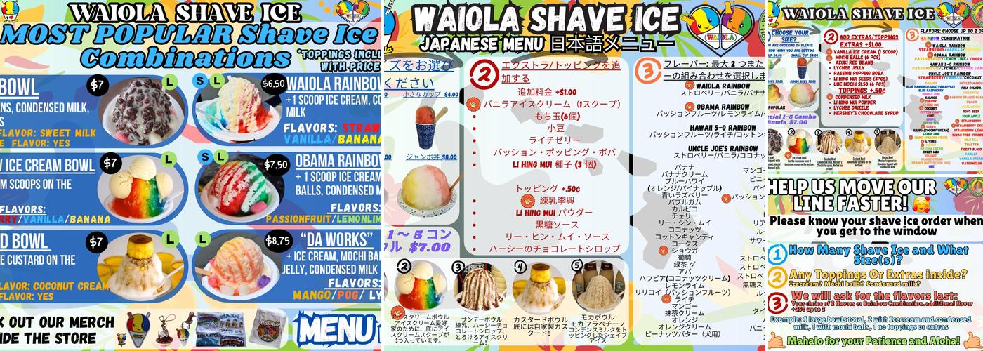 Waiola Shave Ice Menu