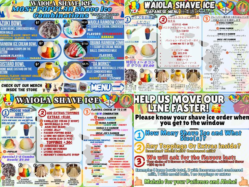 Waiola Shave Ice Menu