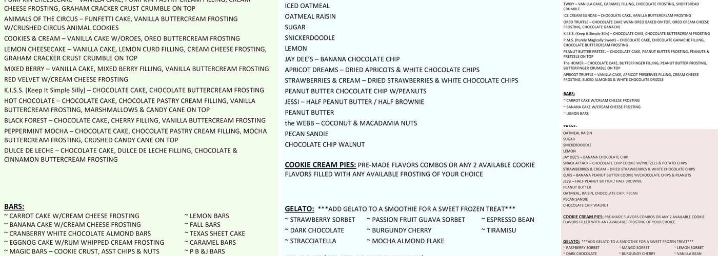 Rivertown Sweets Menu
