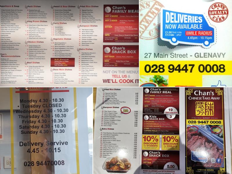 Chan's Chinese Take Away Menu