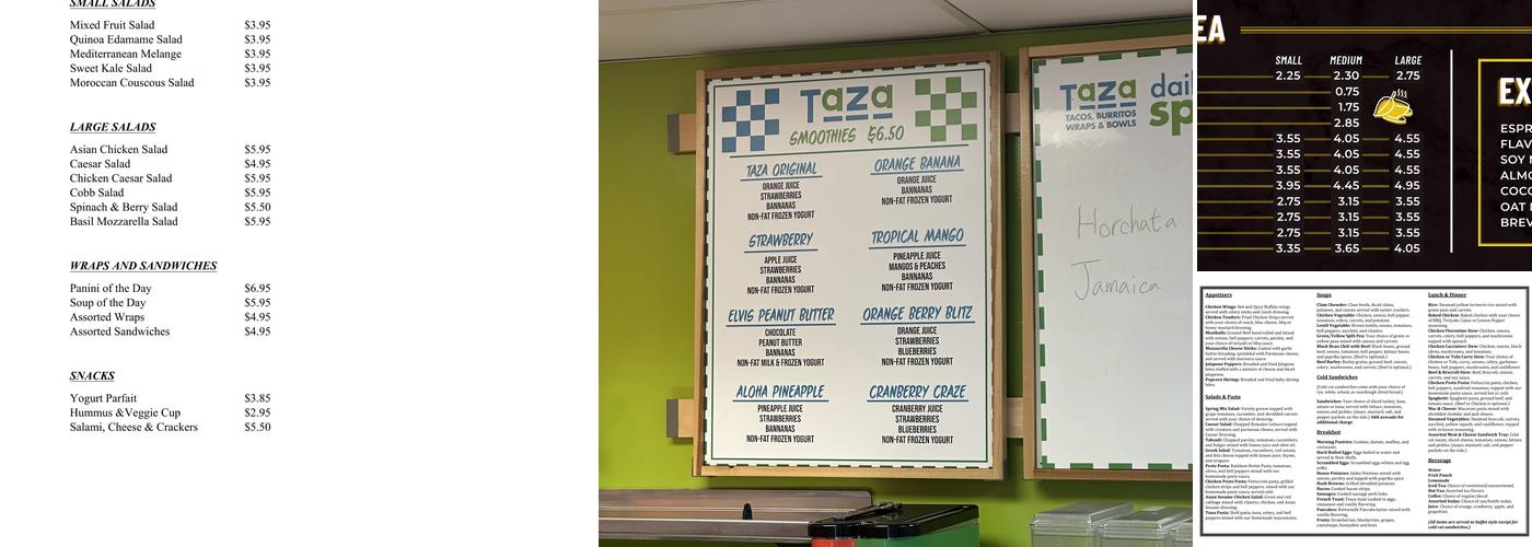 Taza Smoothies and Wraps Menu