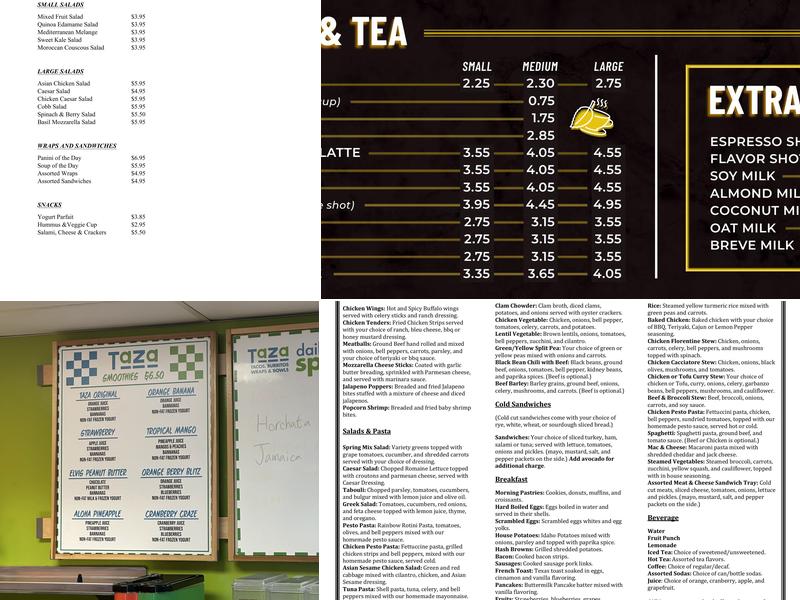 Taza Smoothies and Wraps Menu
