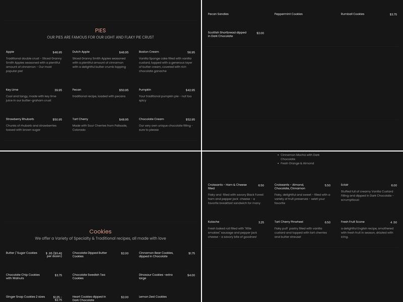 Alpine Pastries Menu