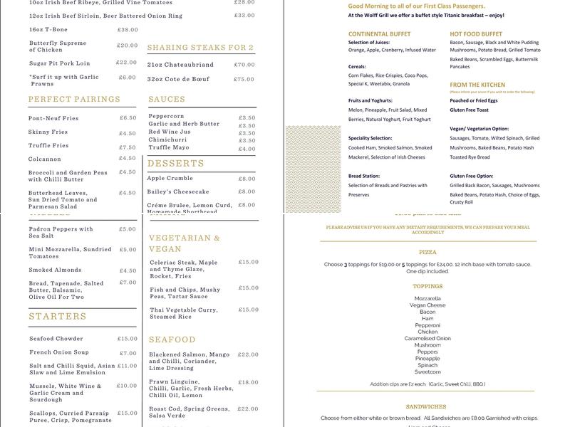 The Wolff Grill Restaurant Menu