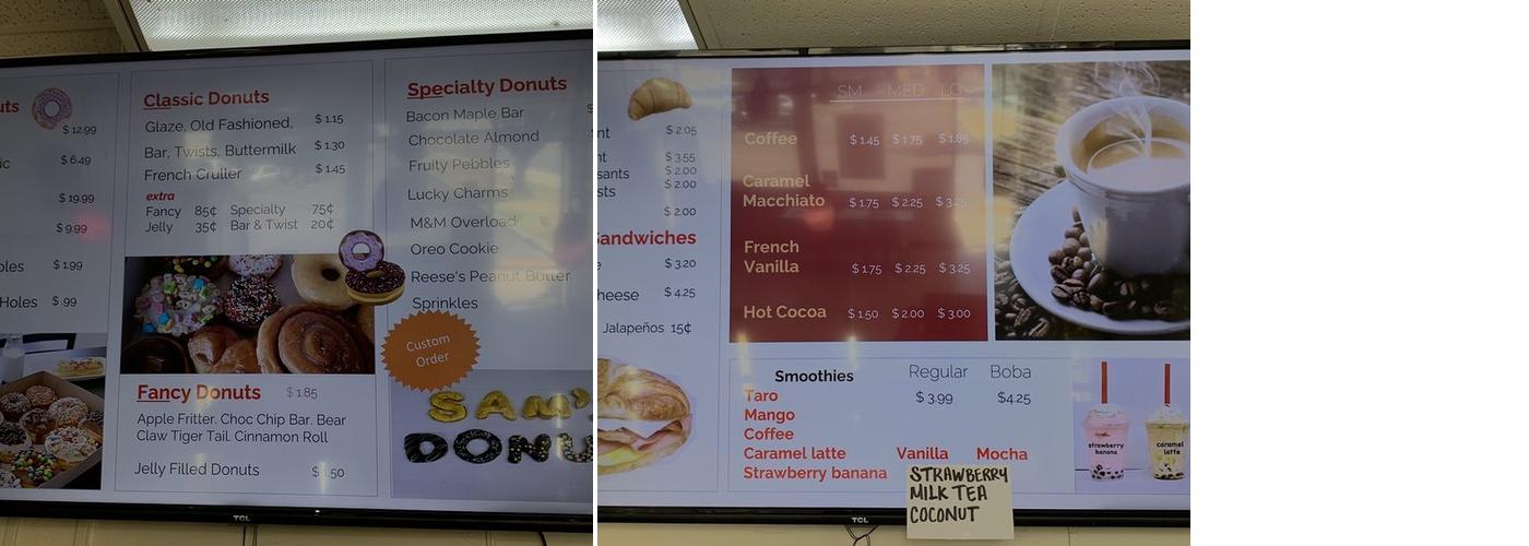 Sam's Donut Shop Menu