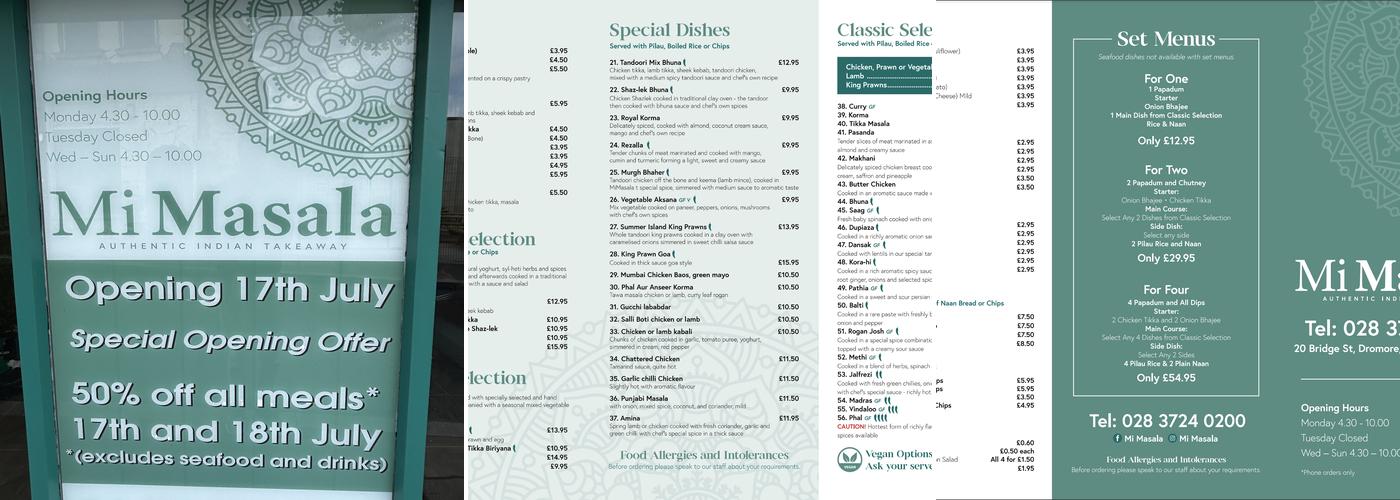 Mi Masala Dromore Menu