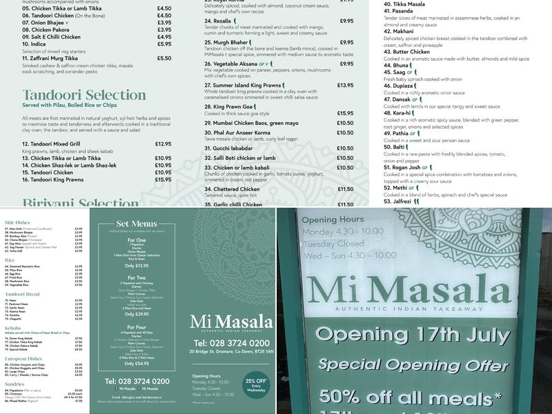Mi Masala Dromore Menu