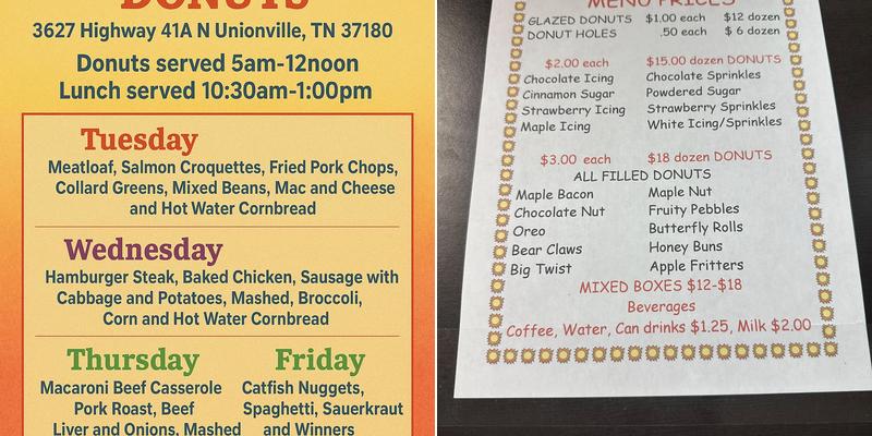 Morning Glory Donuts Menu