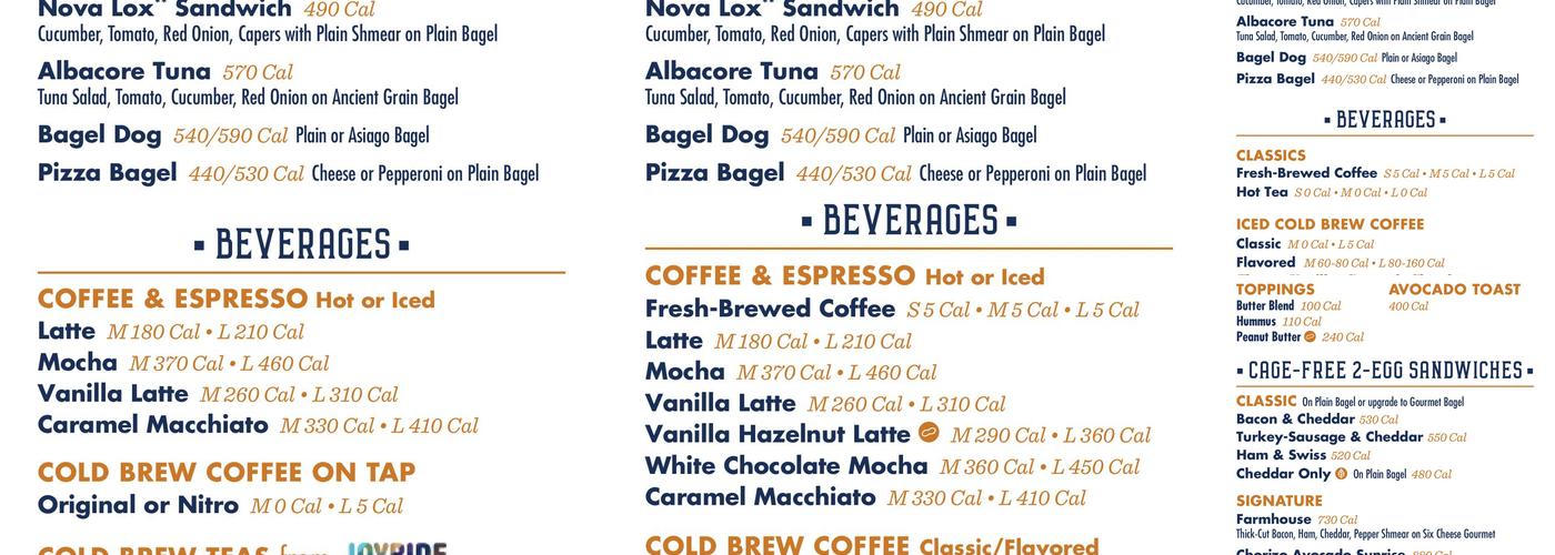 Noah's NY Bagels Menu