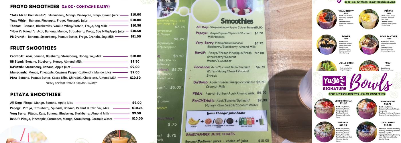 Yago Juice Menu