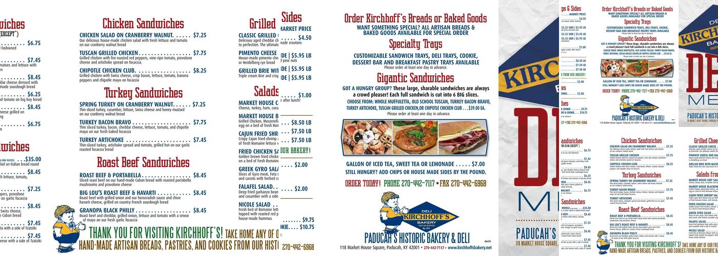 Kirchhoff's Bakery and Deli Menu