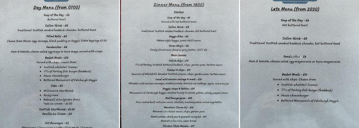 The thistle Menu