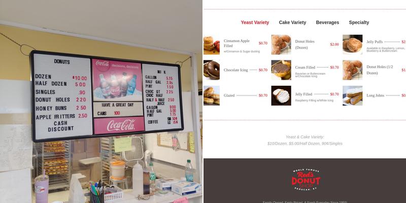 Red's Donut Shop Menu