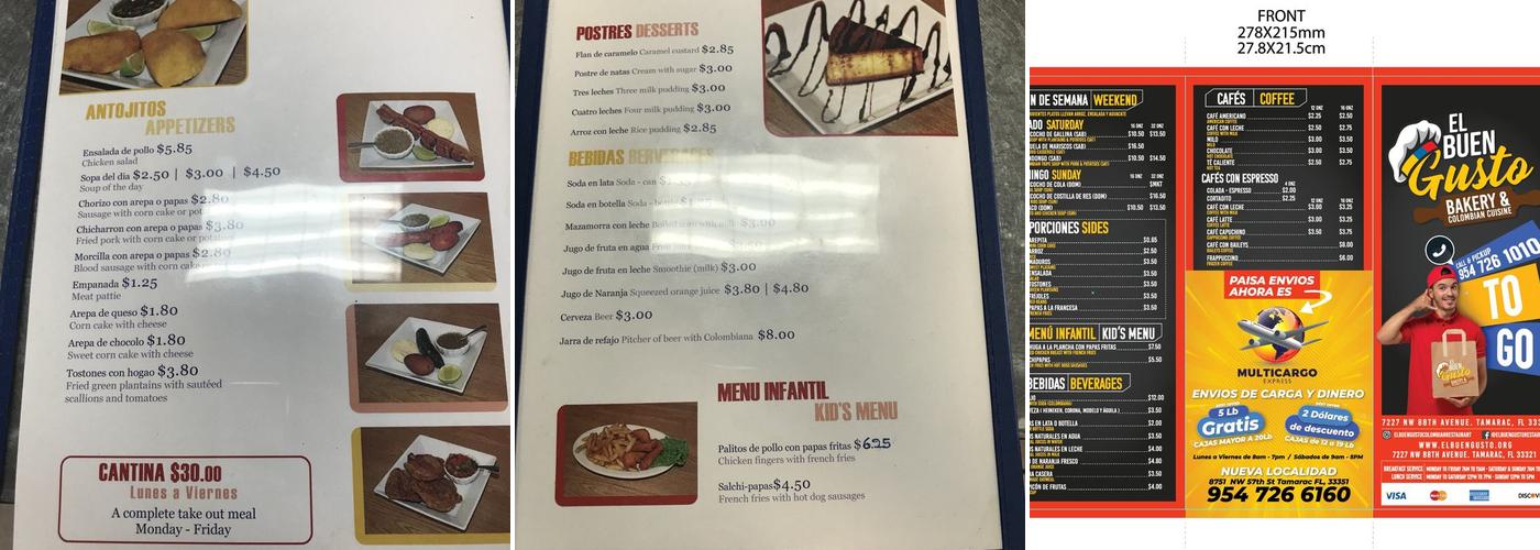 Buen Gusto Bakery Menu