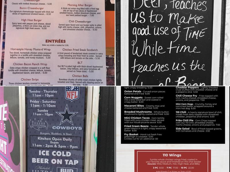 110 Bar & Grill Menu