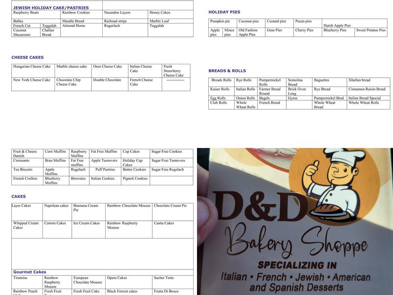 D & D Bakery Menu