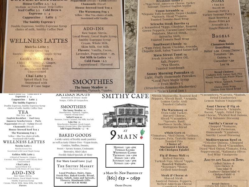 The Smithy Cafe at 9 Main Menu