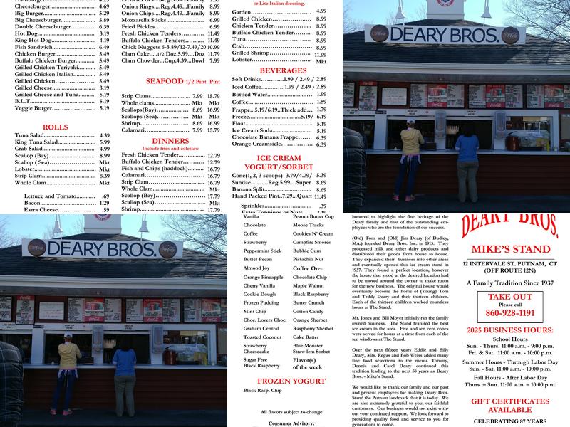 Deary Brothers Mike's Stand Menu