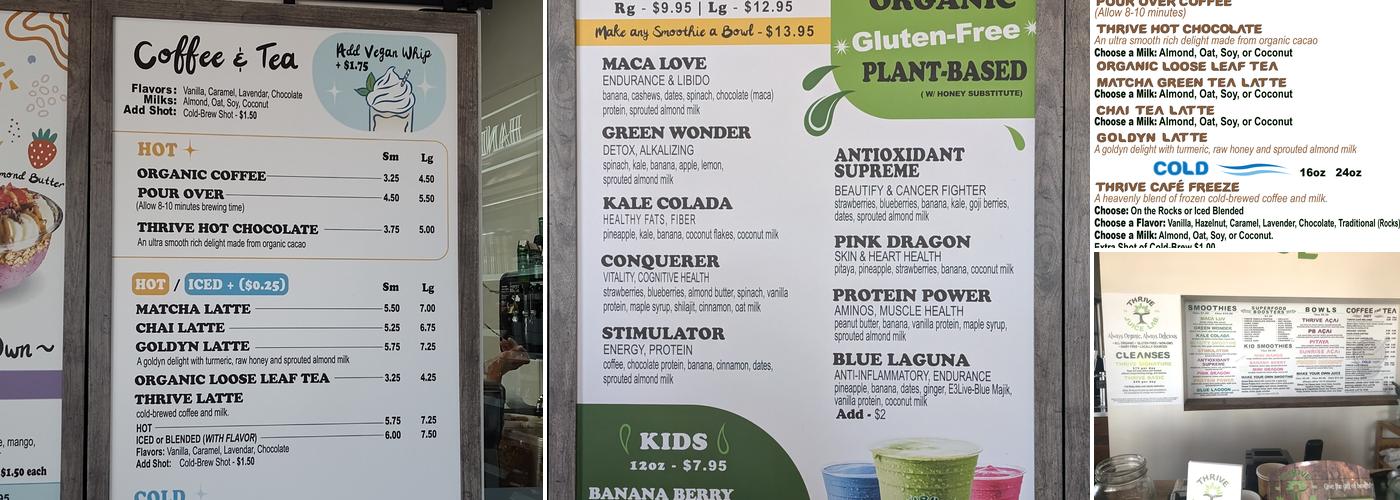 Thrive Juice Lab Menu