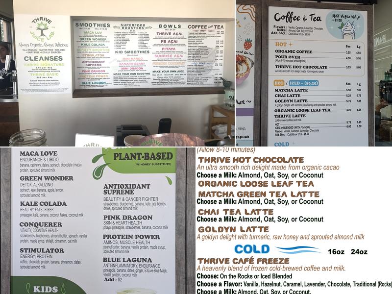 Thrive Juice Lab Menu