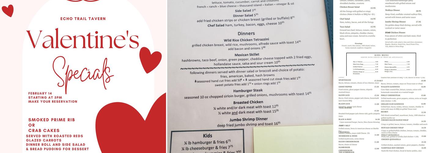 Echo Trail Tavern Menu