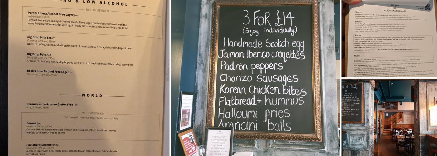 The Marquis Cornwallis Menu