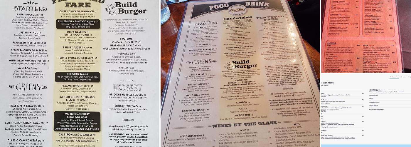 Base Camp Bar & Grill Menu