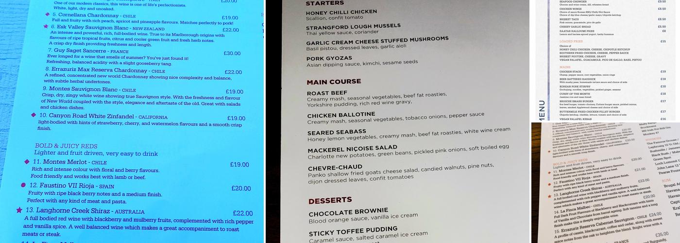 Cutters Wharf Menu