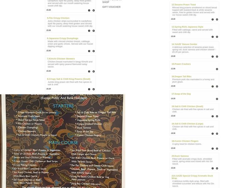 Gaze Ormeau Road Menu