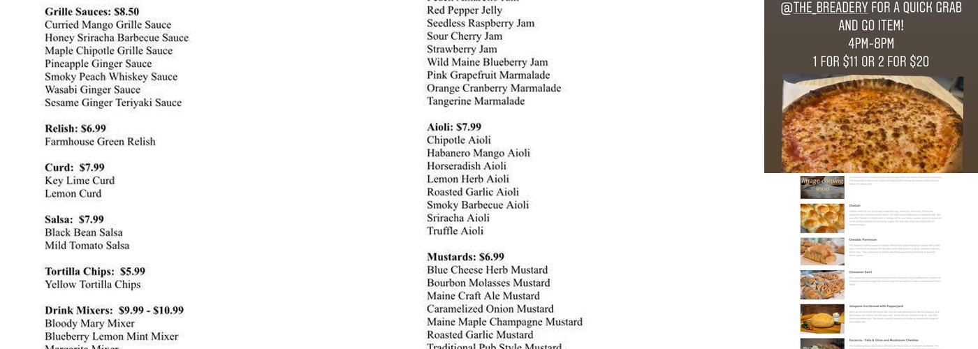 The Breadery Menu