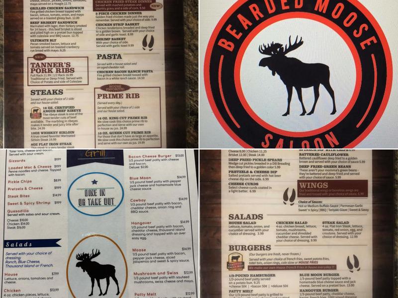 Bearded Moose Saloon Menu