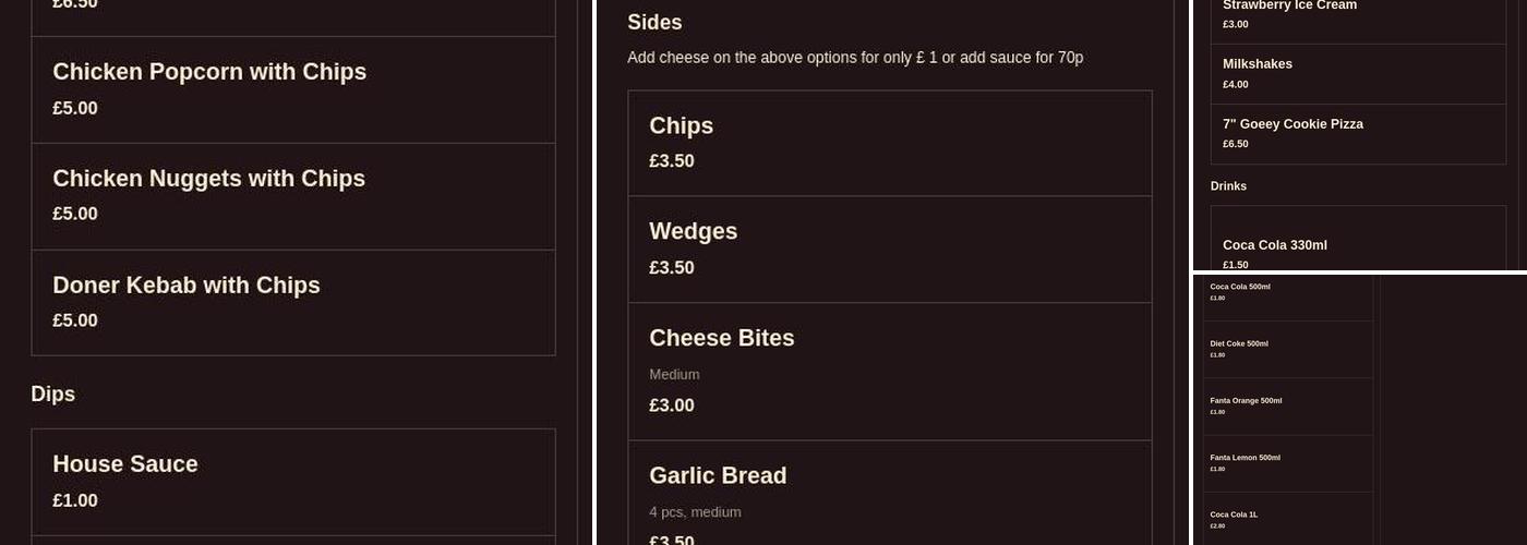 Ali's Pizza and Kebab Crossgar Menu