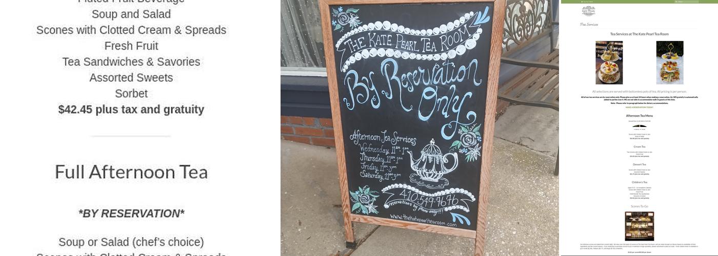 The Kate Pearl Tea Room on Main Menu